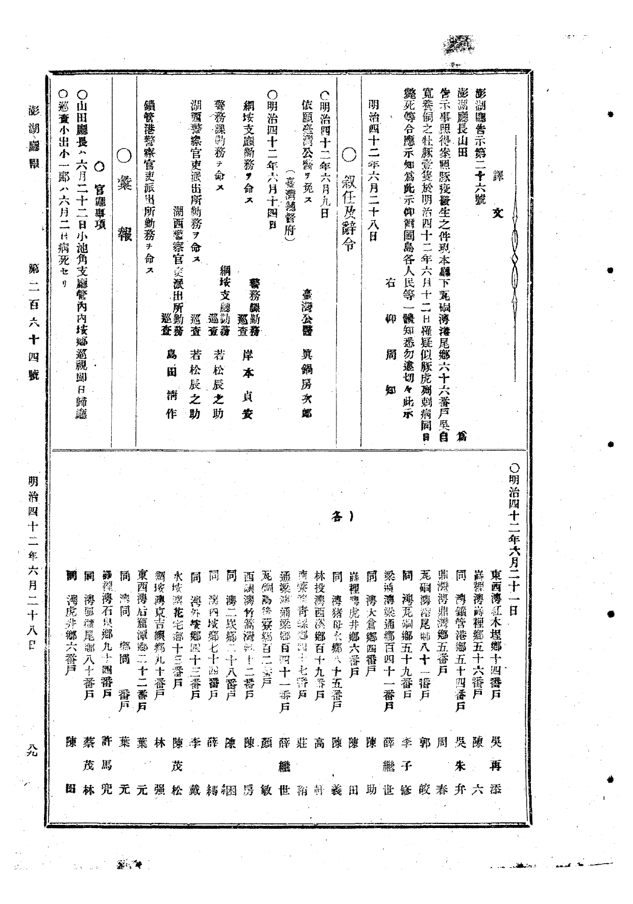 《澎湖廳報》第264號